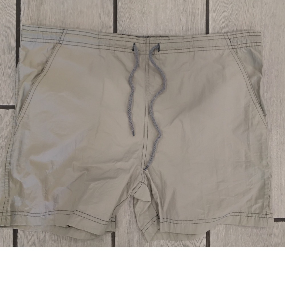 Vintage No Restrictions Mens Nylon Swim Trunks Khaki Tan Drawstring Shorts XL